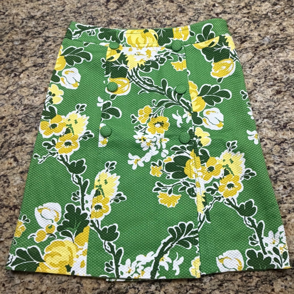 NEW Talbots Green Yellow Floral Button Front A-Line Skirt Size 8 ws
